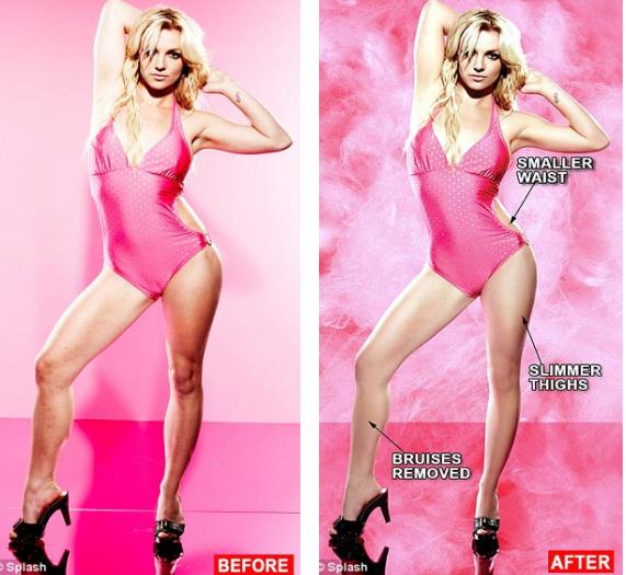 Bildbearbeitung bei Promis, Beispiel Britney Spears (© hystericalmarissa.blogspot.com)